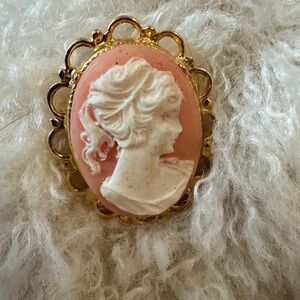 Elegant Gold and Pink Cameo Brooch
